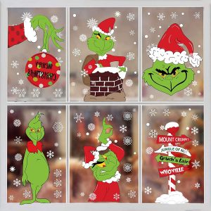 Grinch Window Clings Christmas Window Clings 8SheetGrinch Christmas Decorations Christmas Window Sticker Grinch Window Decals Grinch Window Stickers Home School Office Grinch Party Supplies