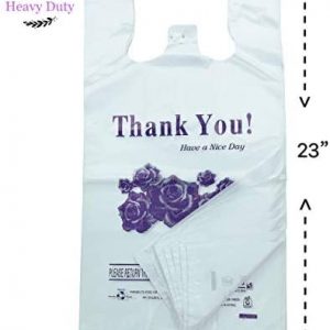 R Noble Heavy Duty 12???23???7?Purple Flower Thank You Reusable Disposable Grocery T-Shirt Plastic Bags 200 Counts 17Mic